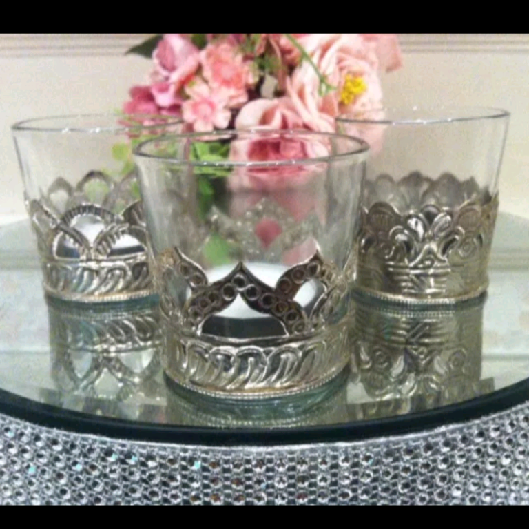 Set of 3 Vintage Ornate Moroccan Ramadan Silver Tea Light Holders Rare Décor