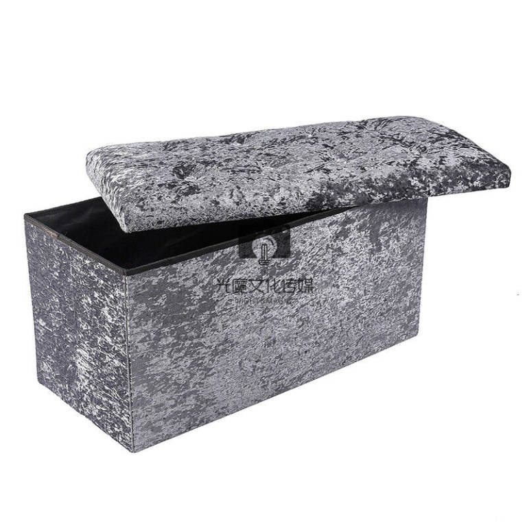 Sale New Dark Grey Large Double Crushed Velvet Diamante Ottoman Folding Storage Box Footstool Seat