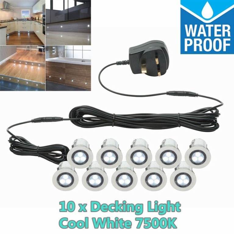 10 x ⌀30mm LED Deck Decking Ground Plinth Light Kit Waterproof Linkable Garden Kitchen
