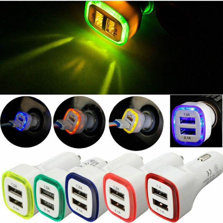 LED DUAL USB CAR CHARGER 2 PORT ADAPTOR CIGARETTE SOCKET LIGHTER FOR CELL PHONE.