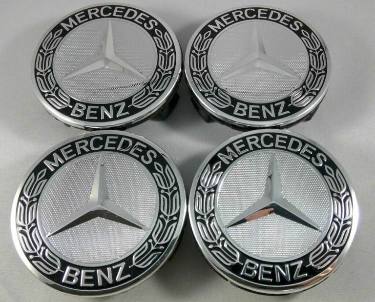 New 4xMercedes Benz Wheel Center Caps Emblem JET BLACK Wreath Hubcaps