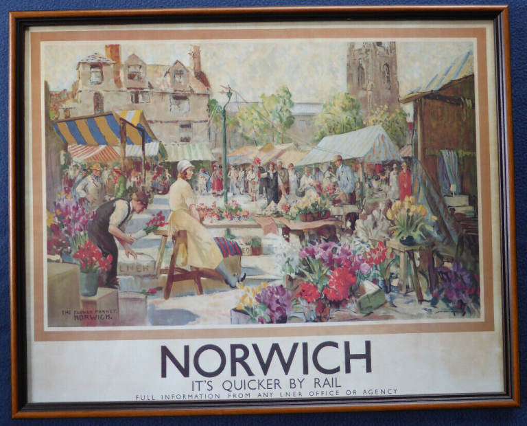 Norwich Flower Market L.N.E.R Railway Promotional Poster. Framed.