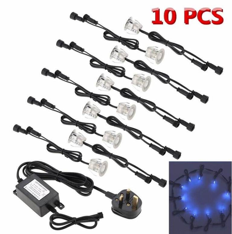 Brand New Blue ⌀32mm LED Deck Decking Ground Plinth Lights x 10 Waterproof Linkable Garden Kitchen