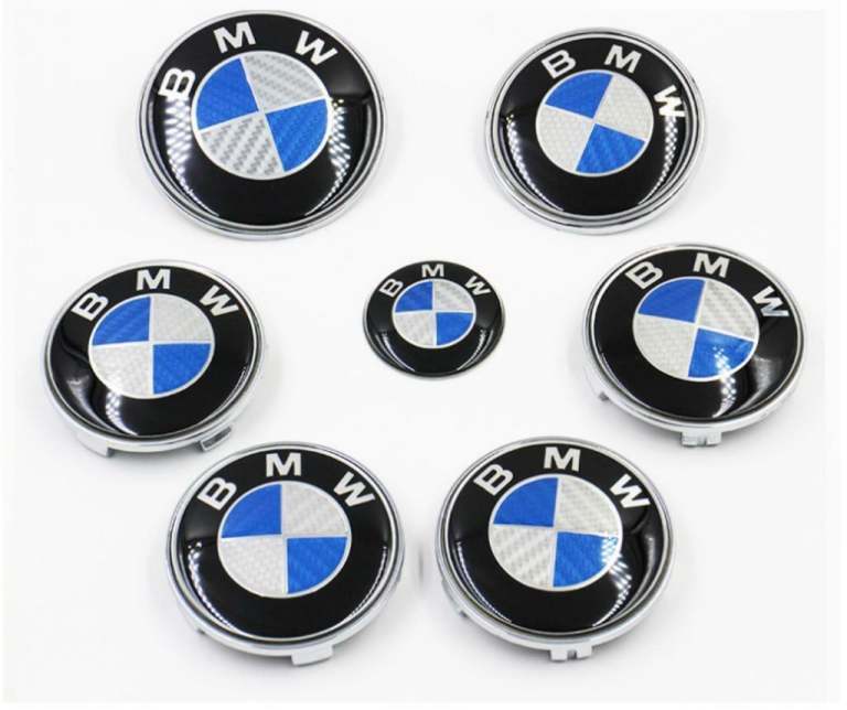 Bmw Badge Set Center Caps Bonnet Badge Boot Badge Steering 7 Piece set blue white carbin