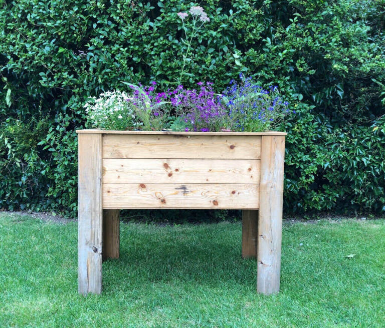 Trough Planter, hand-built with treated wood, includes liner with drainage holes 