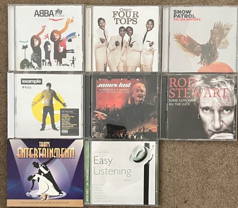 Abba, Rod Stewart, Four Tops,  Snow Patrol, James Last, Example, and assorted CD albums
