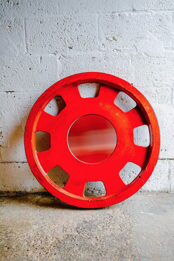 VINTAGE RETRO INDUSTRIAL MID CENTURY FOUNDRY FORM MOULD WHEEL MIRROR 
