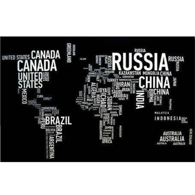 CANVAS PRINT WILLIAM WALLACE STATUE WORLD MAP COUNTRY IN WORDS BLACK AND WHITE