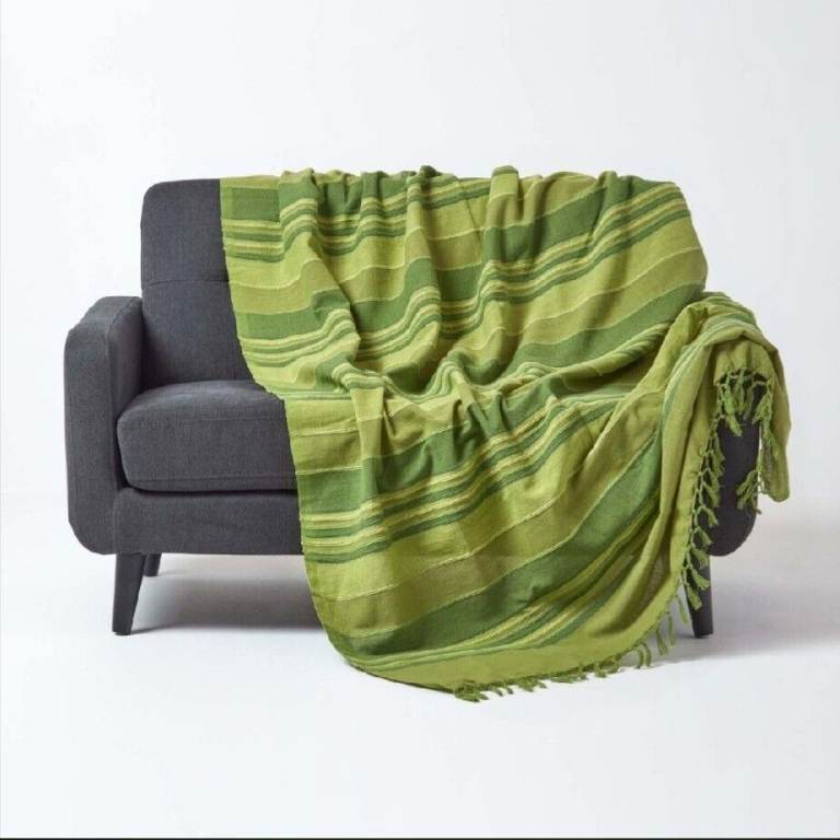 Striped green throw