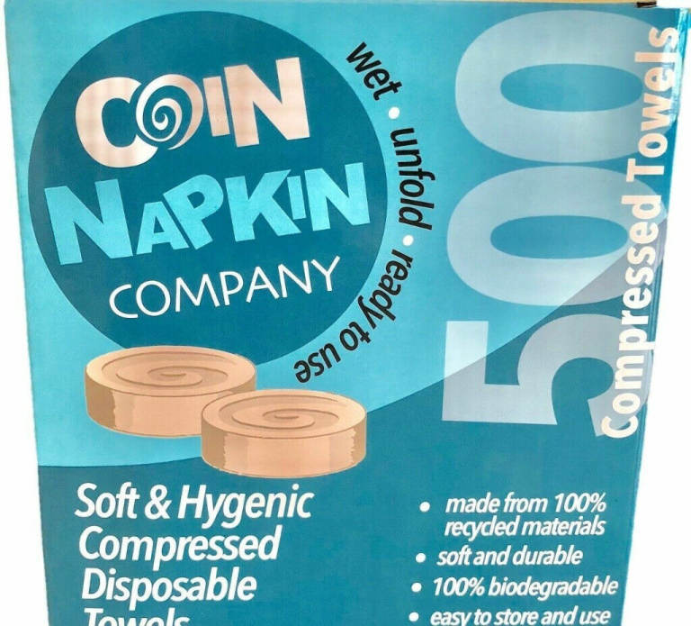 Coin Napkin Company Wipes Novelty Box Blue Coins Water Wash Hand Travel Camping Hotel Restarunt