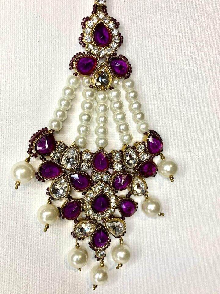 image for Purple and pearl stone set hair passa