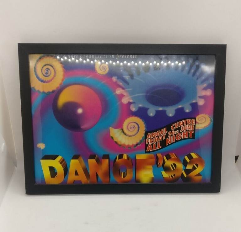 Framed & mounted early 90's rave flyer - Dance 92