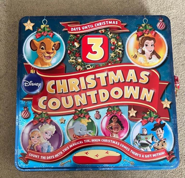 Disney Christmas countdown calendar and secret present tin with padlock
