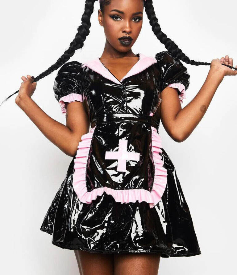 Dolls Kill Black vinyl nurse dress, new with tag, size S/M