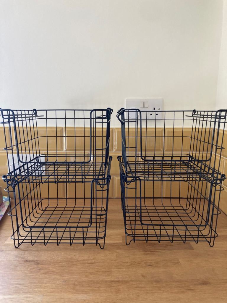 image for 4 X BLACK WIRE STACKABLE BASKETS