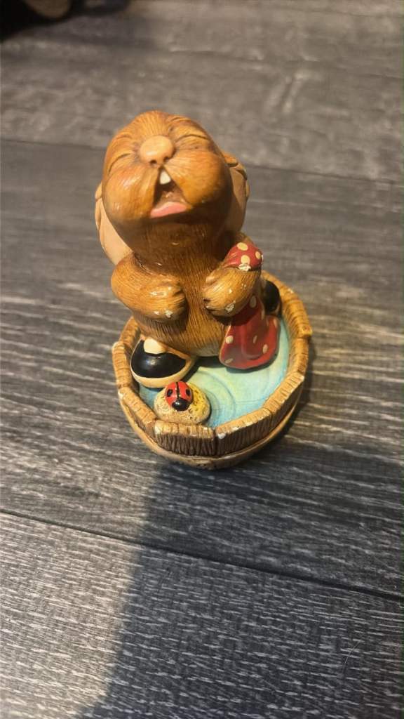 Cute Squirrel Figurine in a Basket with Mushroom
