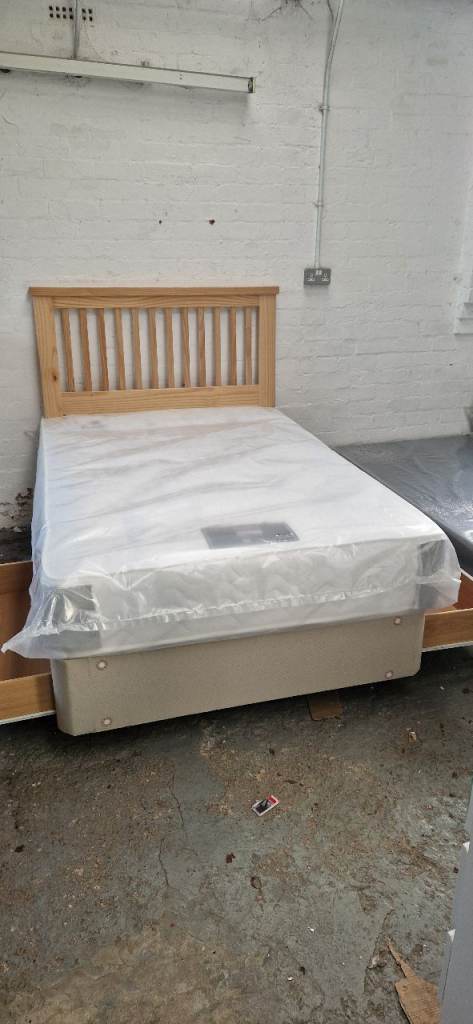  4ft small double divan bed storage set + orthopaedic mattress + Headboard  