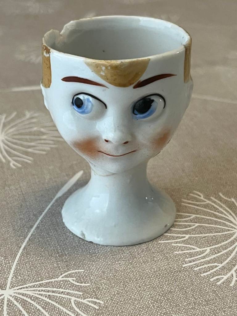 1930s Ceramic White Porcelain German Face Egg Cup