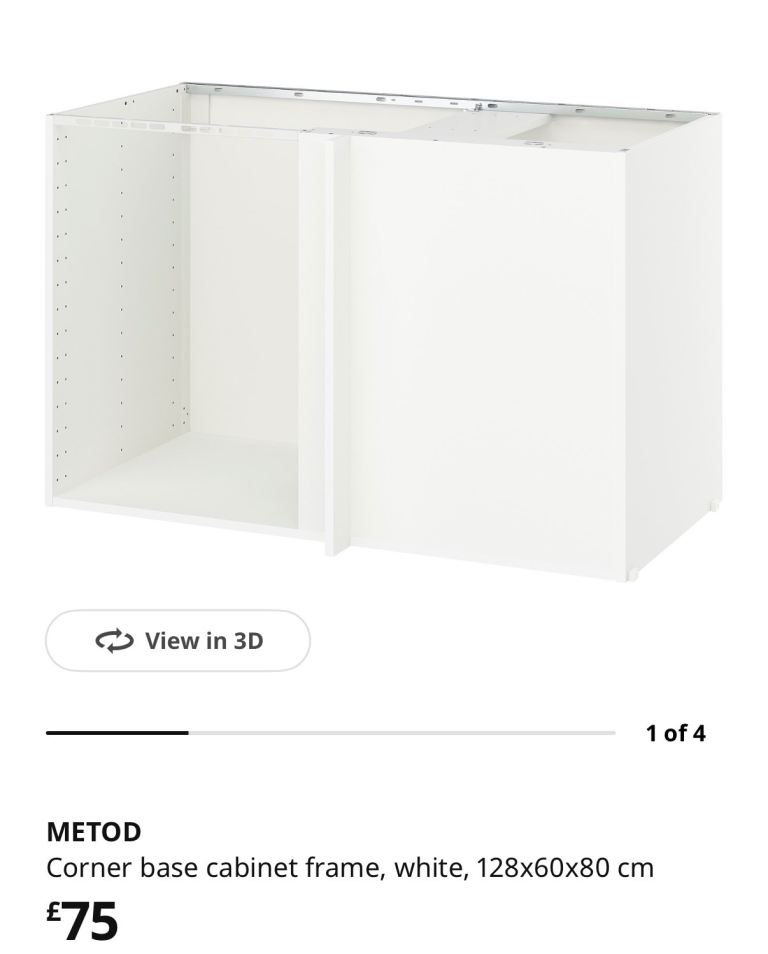 Ikea Metod corner base cabinet frame in white
