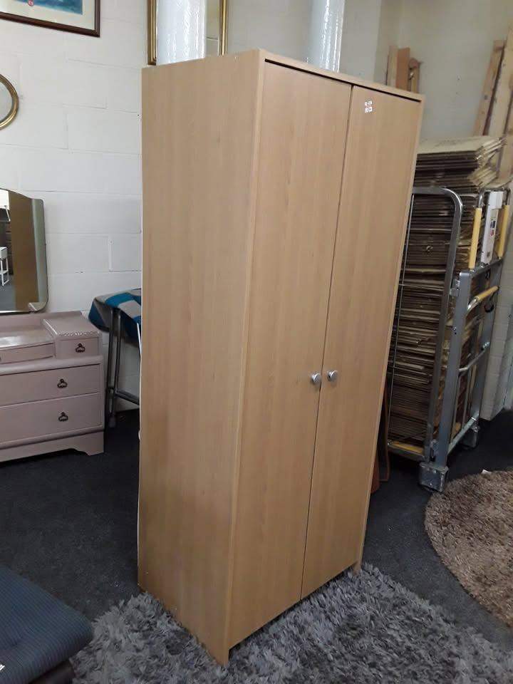 image for Brown veneered single two-door wardrobe Low Cost Moves 2nd Hand Furniture STALYBRIDGE SK15 3DN