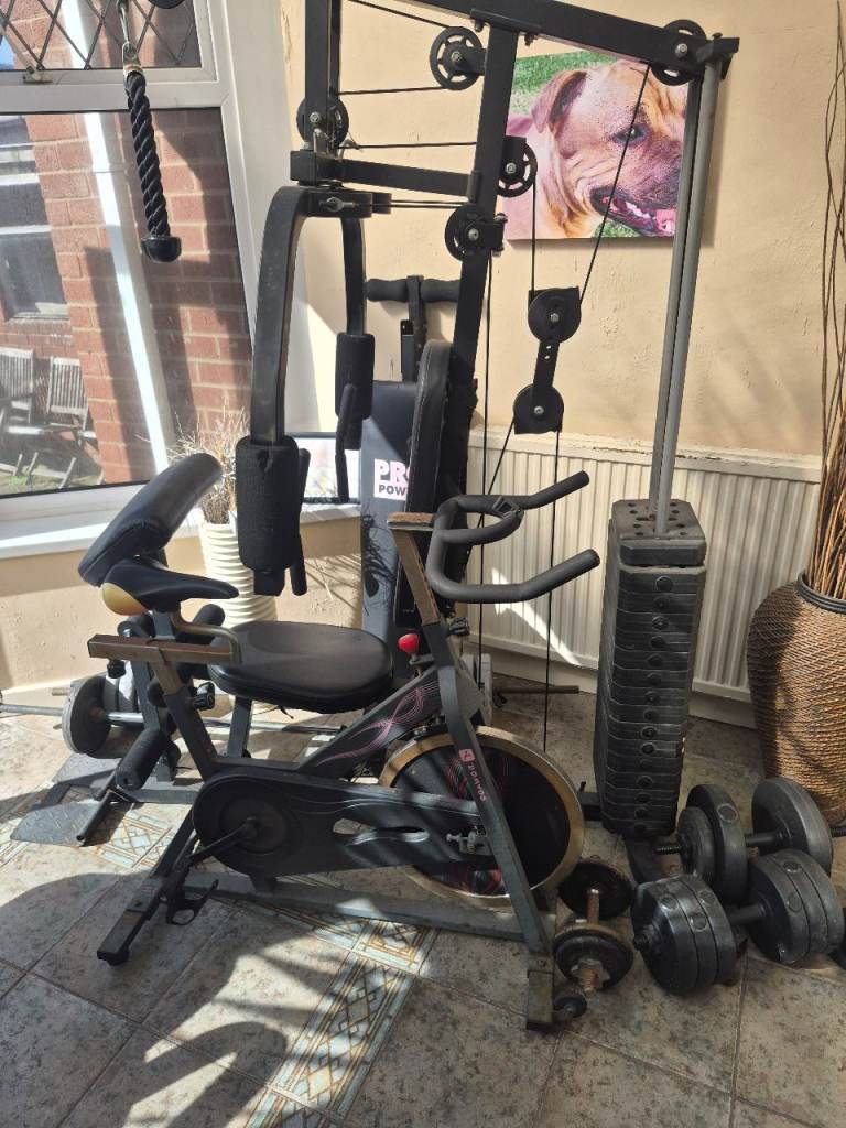 PRO FITNESS Multi-Gym with Exercise Bike and Weights