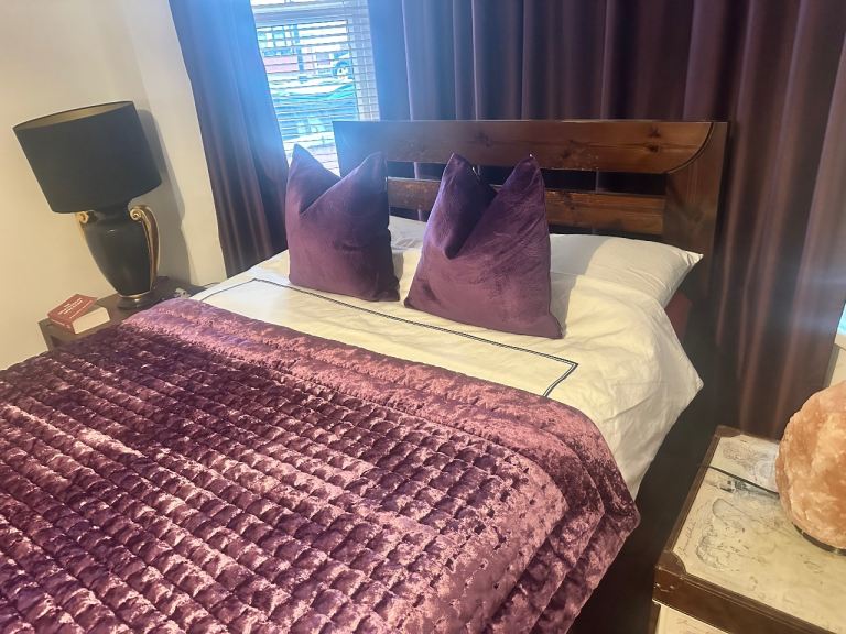 Double Bed (Cherry Tree) + 2 Bed Drawers + BedSide Table + FREE Memory Foam Mattress! BARGAIN!