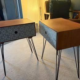 Two wooden side tables