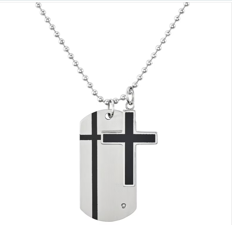 Stainless Steel Cross Dog Tag Pendant Father's Day Present