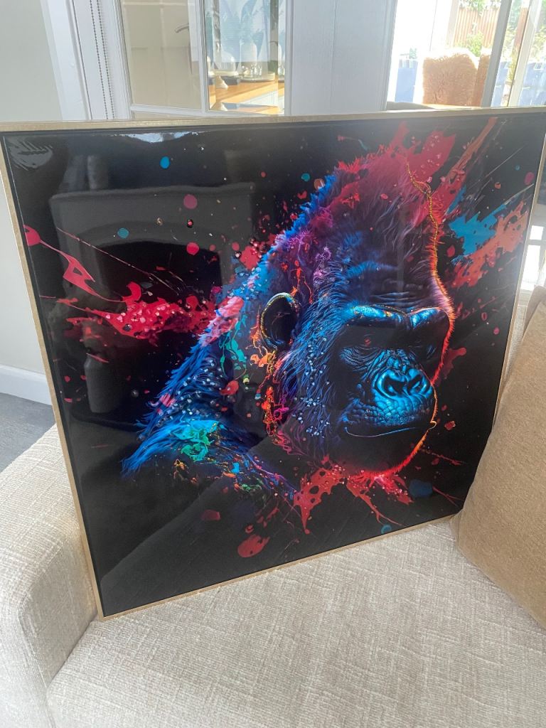 Large wall art print gorilla multicolour 83cm square
