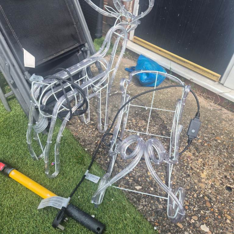 Clear Light-Up Reindeer and Sleigh Christmas Decorations