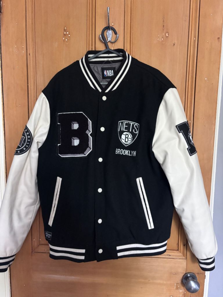 Brooklyn Nets NBA Varsity Jacket - Black and Cream