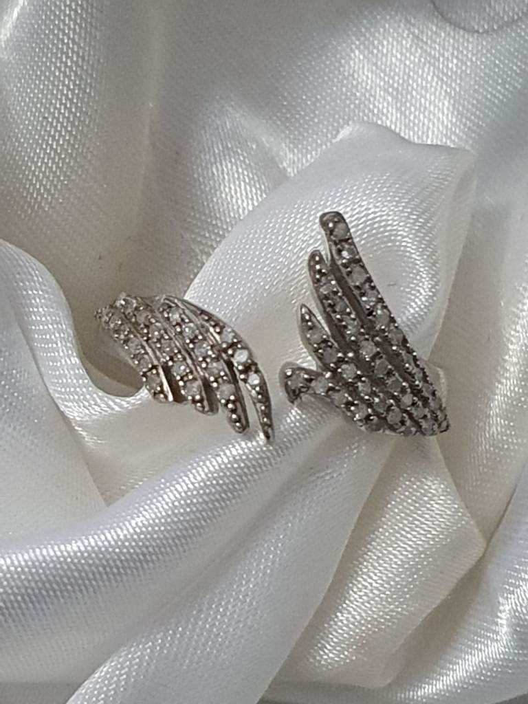 Womans Wings Diamond Rings Size S Silver Platinum Overlay new 