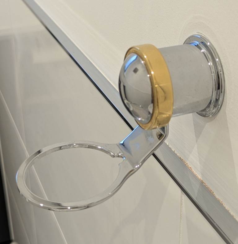 KEUCO APOLLO GLASS TUMBLER CHROME HOLDER GOLD TRIM 5.8cm W x 11cm D x 9.5cm H