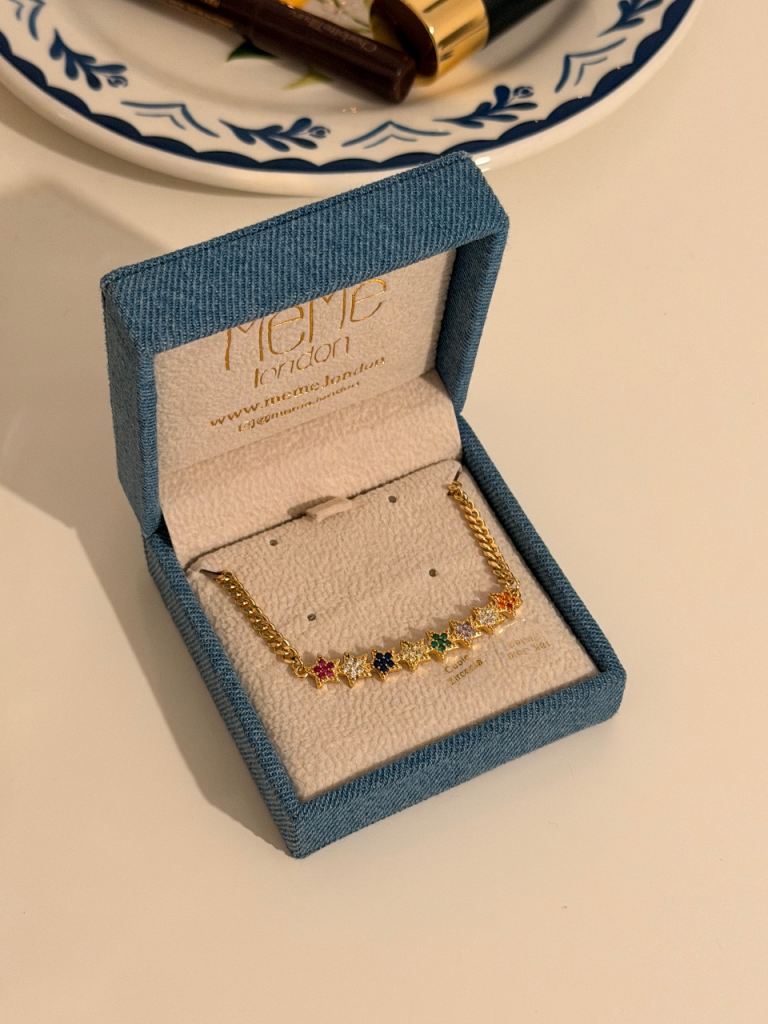 MeMe London Gold Necklace with Colourful Star Charms