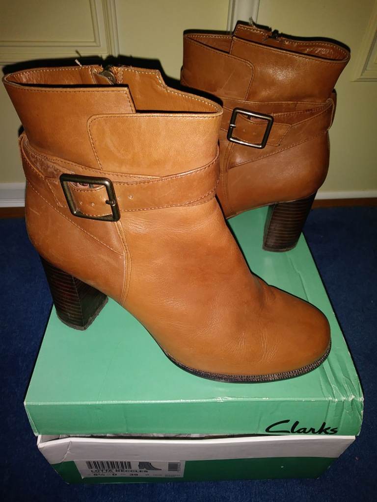 Clarks Brown Leather Ankle Boots with Buckle Detail 