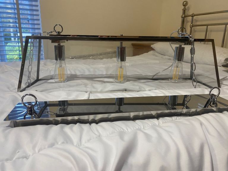 image for Chrome and Glass 3 bulb ceiling pendent light fixture 