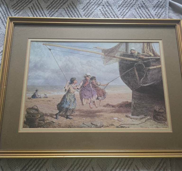 Vintage-Framed-Double Matted-Print-Busy Bee At Shoreham-A Watercolor By Victorian Era Artist Myles B