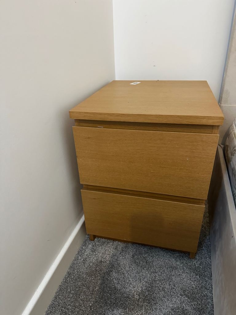 Wooden Bedside Table with Two Drawers – Good Condition
