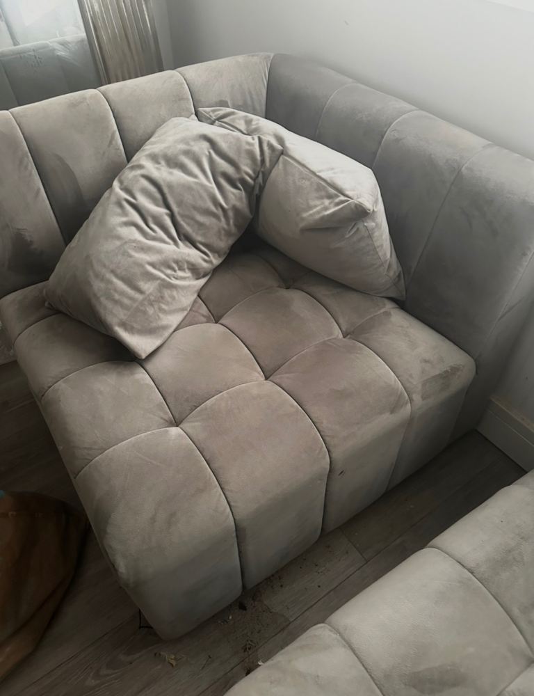 Modern Velvet Corner Sofa Seat / Armchair – Light Grey – £25 Quick Sale