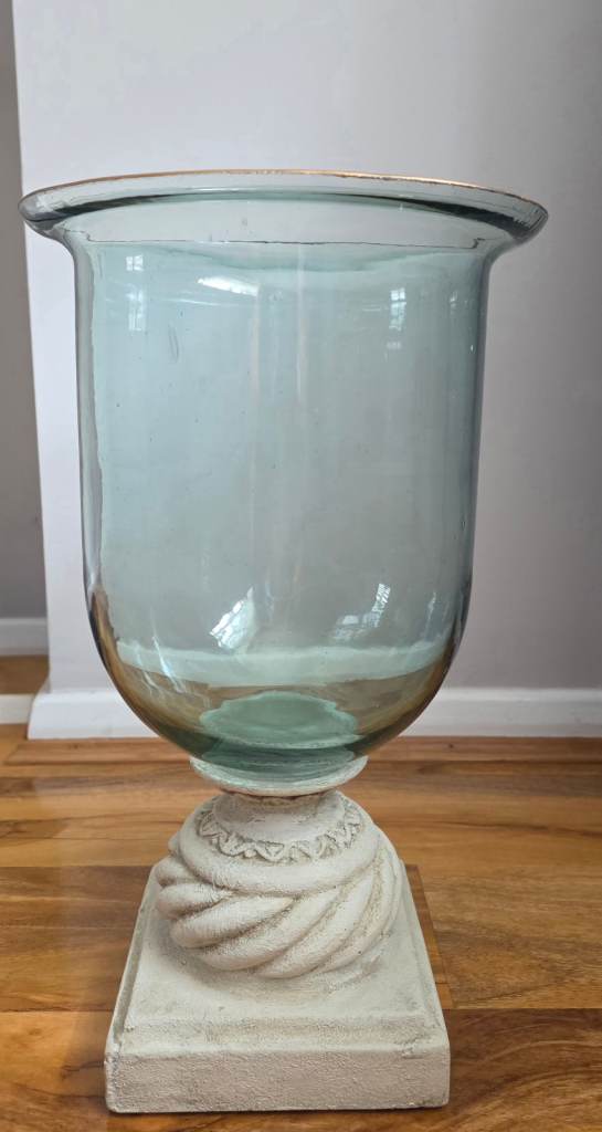 Large Glass Vase / Hurricane Lamp with Decorative Base