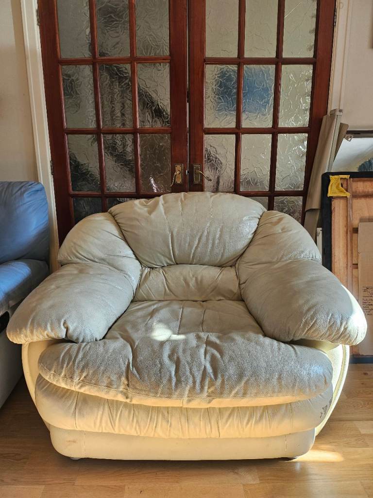 Super Comfy Oversized Cream Leather Armchair