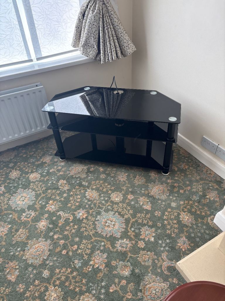 Tv stand smoked glass corner cabinet