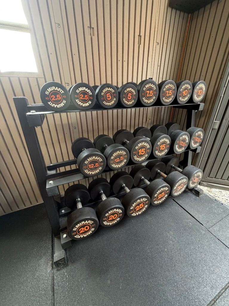 Mirafit Rubber Dumbbell Set with Rack – Good Condition