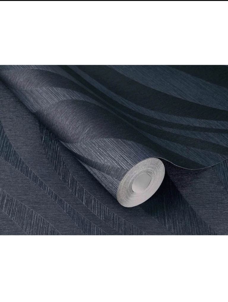 Rasch Lounge Metallic Wave Wallpaper 608076 Navy Bedroom Living Room