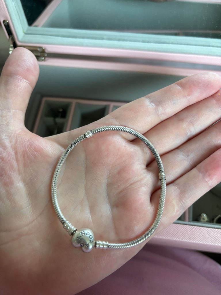 Pandora Silver Bracelet, Safety Chains and a selection of Charms- Good Condition