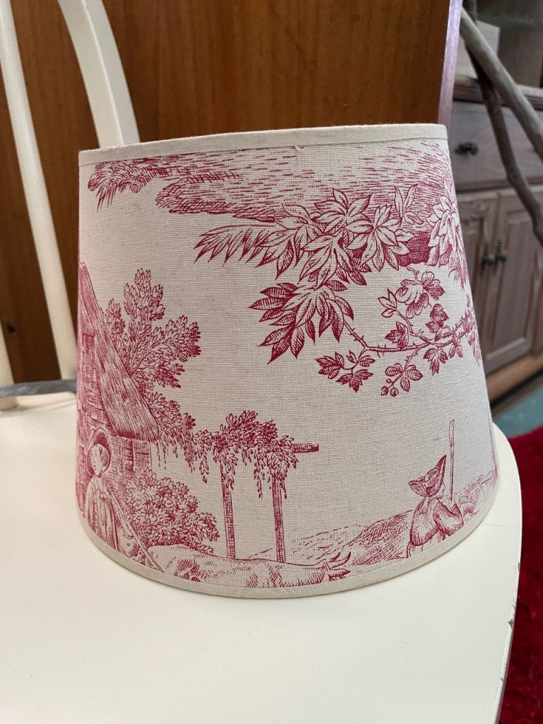 Red and Cream Toile de Jouy Fabric Lampshade – Good Condition