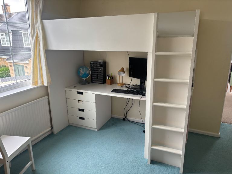 IKEA cabin bed / loft bed with desk, shelves, drawers and wardrobe 