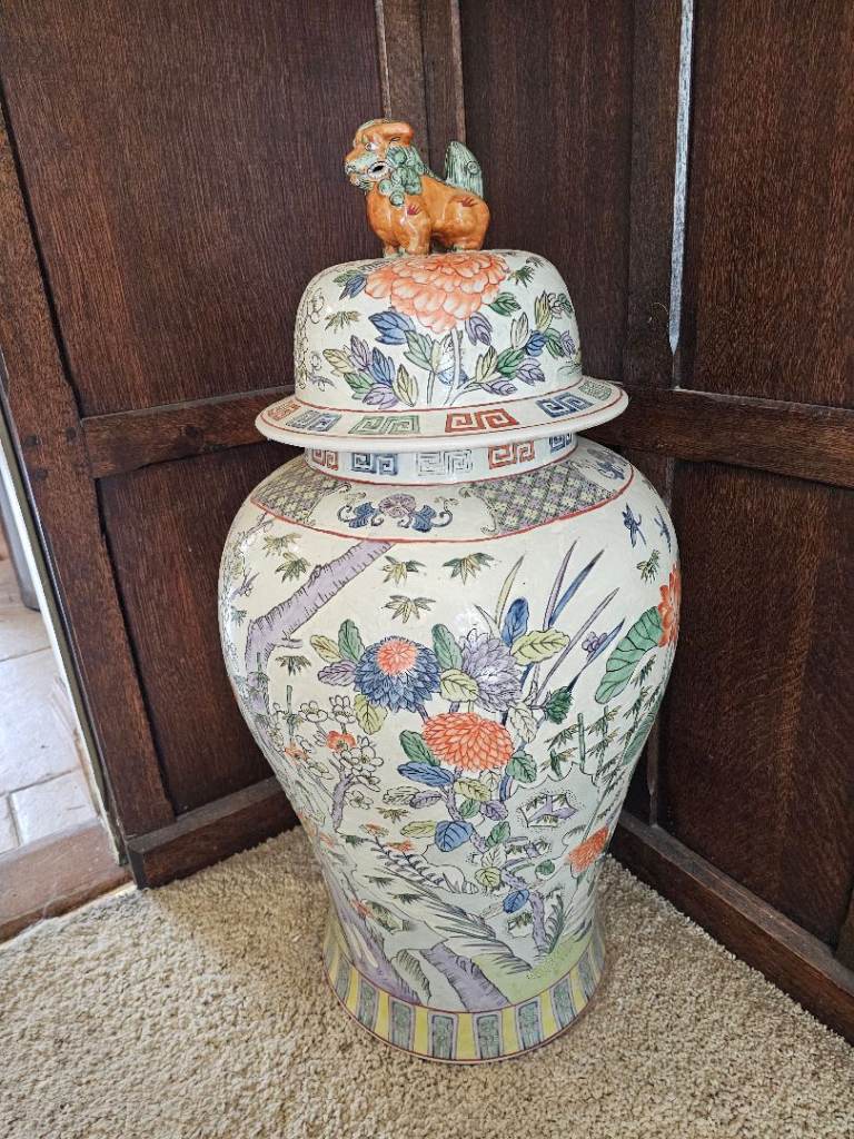 Chinese Polychrome Enamelled Baluster Vase & Lid