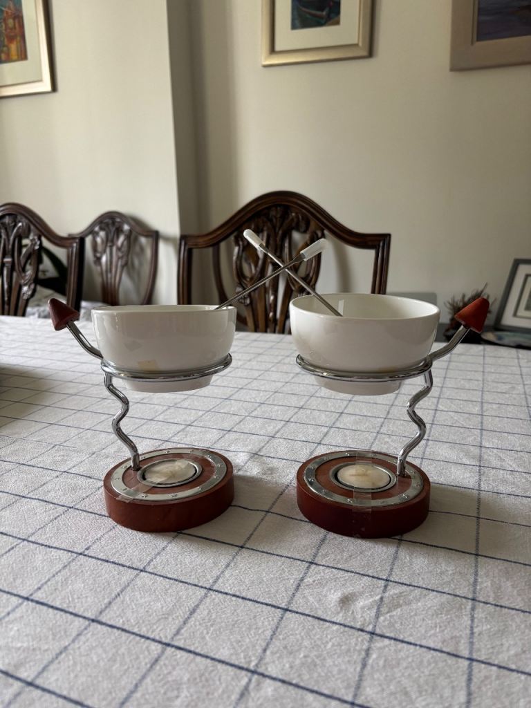 Tesco Twin Fondue Set with Ceramic Bowls and Forks