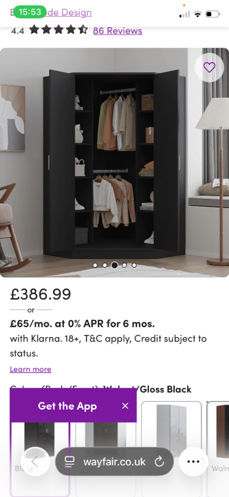 Eva High Gloss 2 Door Corner Wardrobe – Brand New in Box